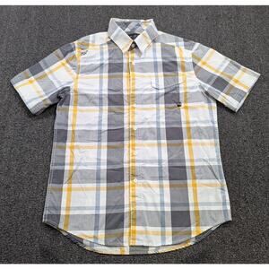 Fox Racing Men's White Yellow Casual Plaid Short Sleeve Button Up Shirt Size Med